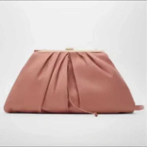 ZARA NEW LEATHER DOUBLE COMPARTMENT PLEATED CROSSBODY BAG pink  6740/510 - Picture 3 of 3